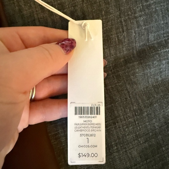 NWT Chico’s moto faux leather cropped jacket in Cambridge brown size 1 - Picture 7 of 7